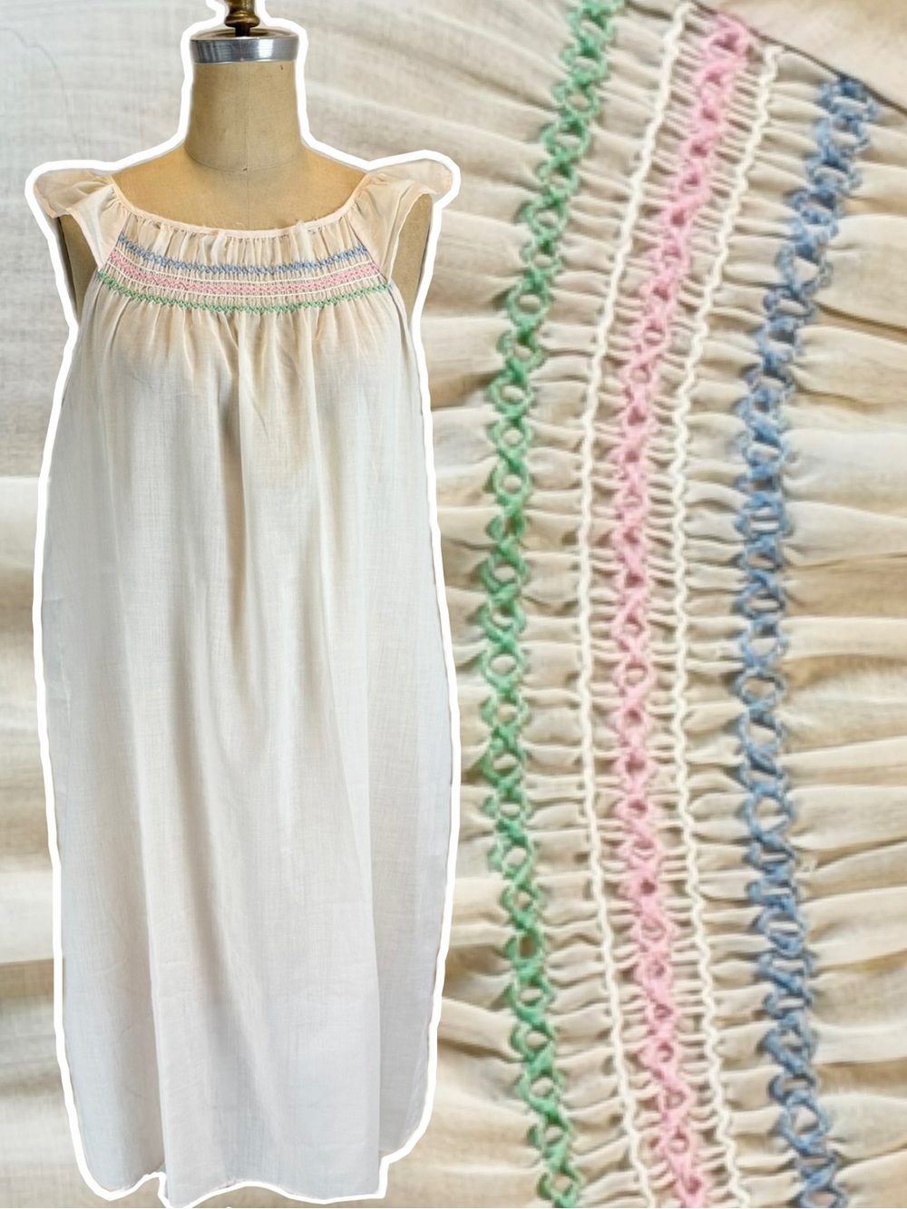 VINTAGE prairie cottage nightgown smocked pastel midi flutter sleeve Sears 60s